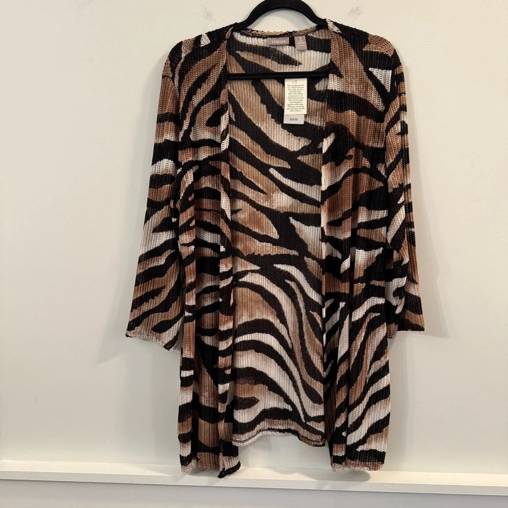 Women’s new Chico's Brown and Black Animal Print drape cardigan sweater - Picture 1 of 6